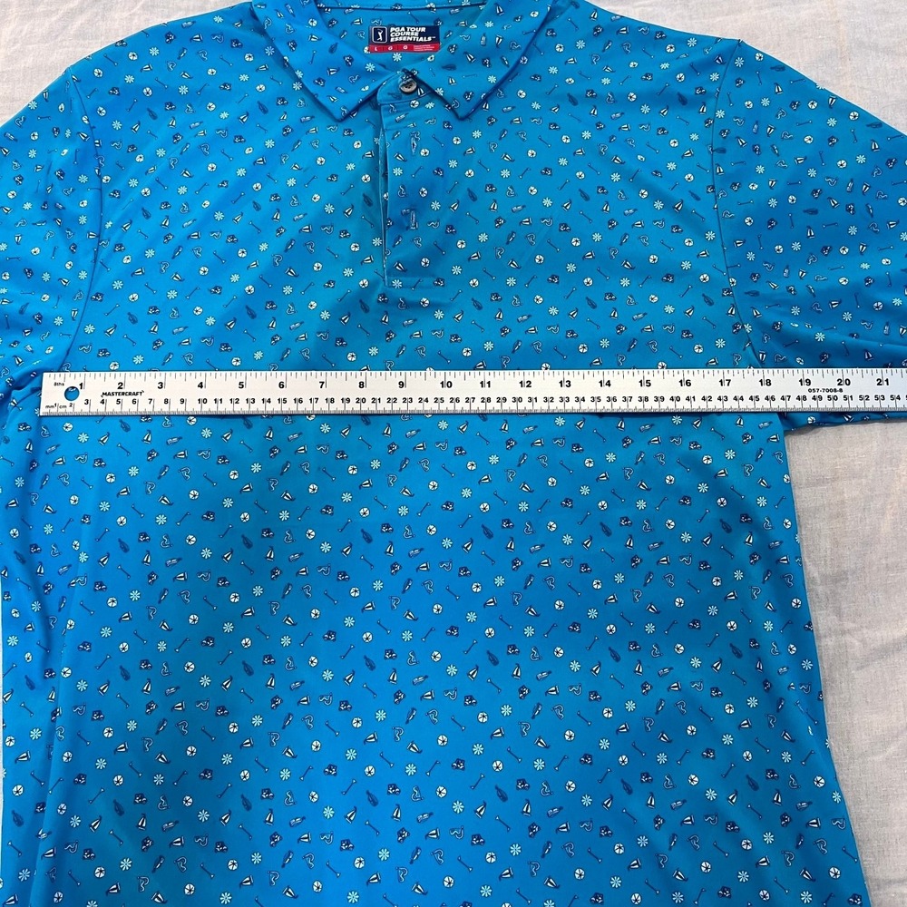 PGA TOUR COURSE ESSENTIALS Men's Golf Polo Shirt Size Large Teal Blue Patterned - Picture 10 of 15